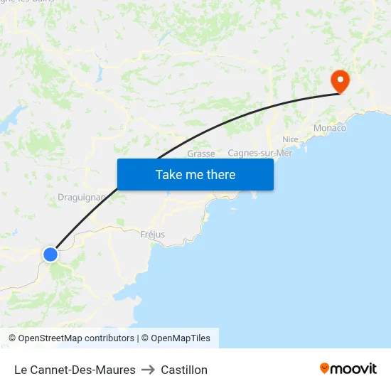 Le Cannet-Des-Maures to Castillon map