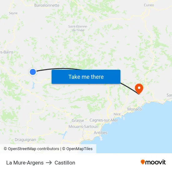 La Mure-Argens to Castillon map
