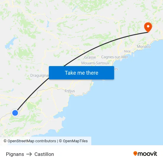 Pignans to Castillon map