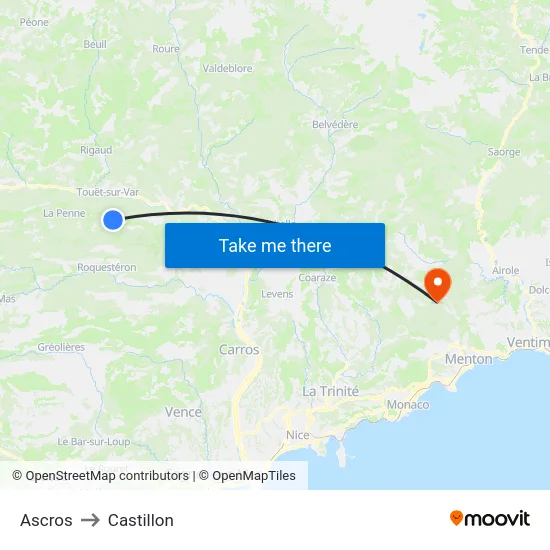 Ascros to Castillon map