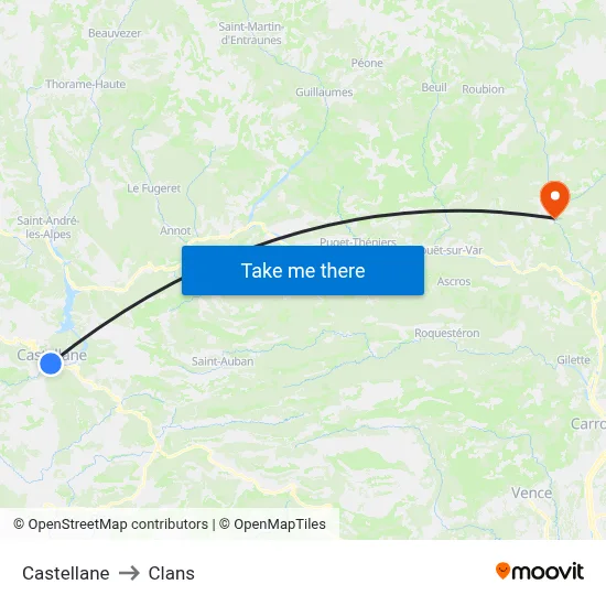Castellane to Clans map