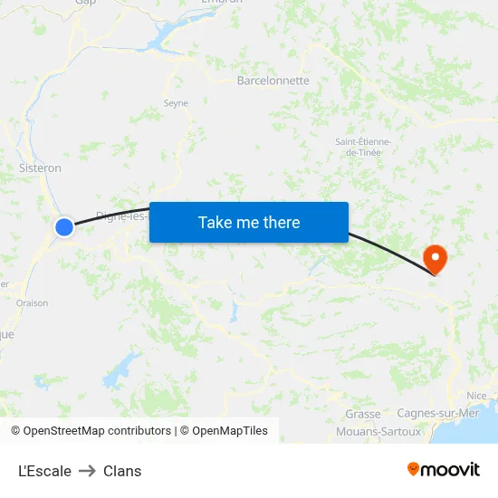 L'Escale to Clans map