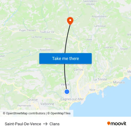 Saint-Paul-De-Vence to Clans map