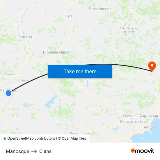 Manosque to Clans map