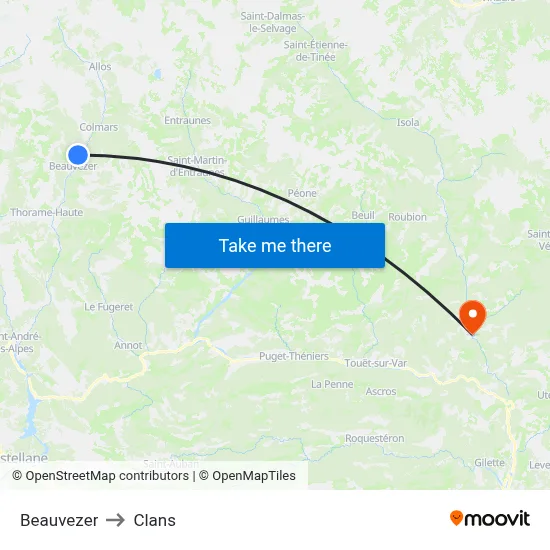 Beauvezer to Clans map