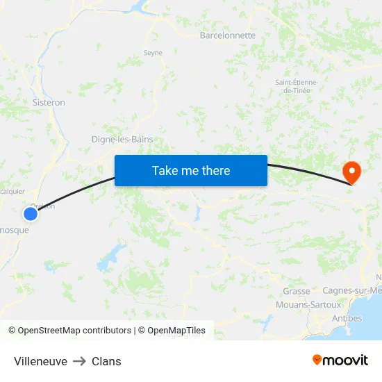 Villeneuve to Clans map