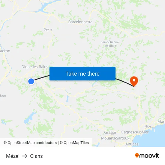 Mézel to Clans map