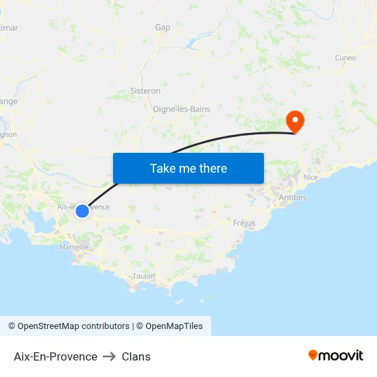 Aix-En-Provence to Clans map
