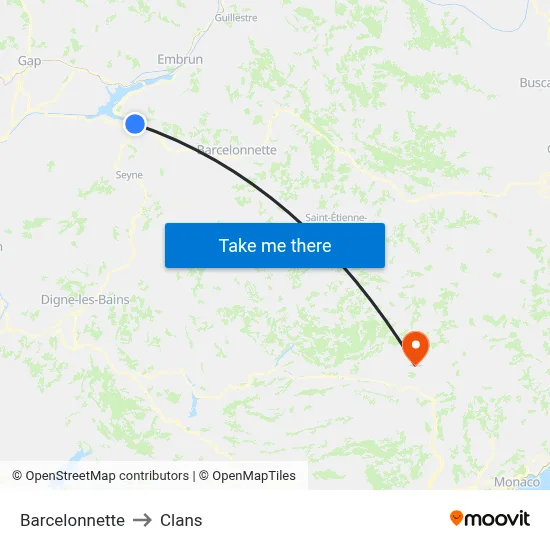 Barcelonnette to Clans map