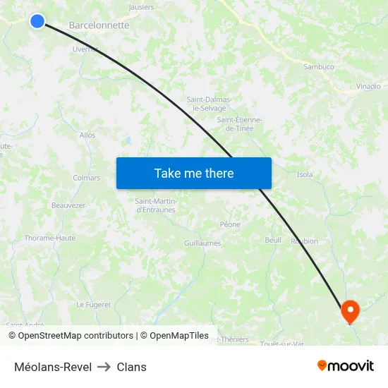 Méolans-Revel to Clans map