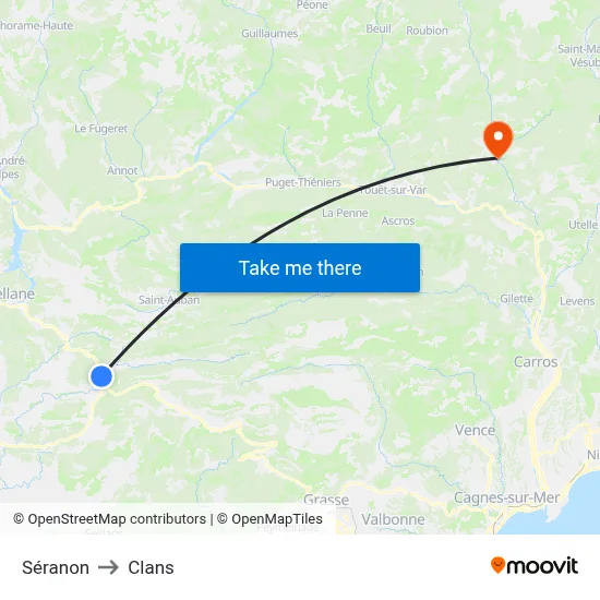 Séranon to Clans map