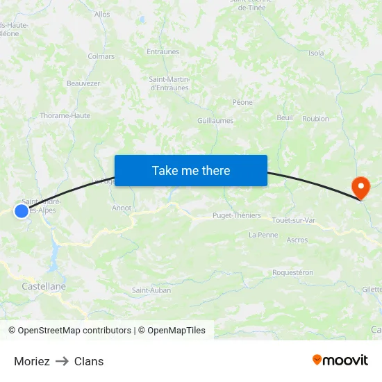 Moriez to Clans map