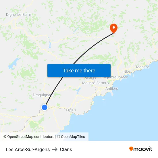 Les Arcs-Sur-Argens to Clans map