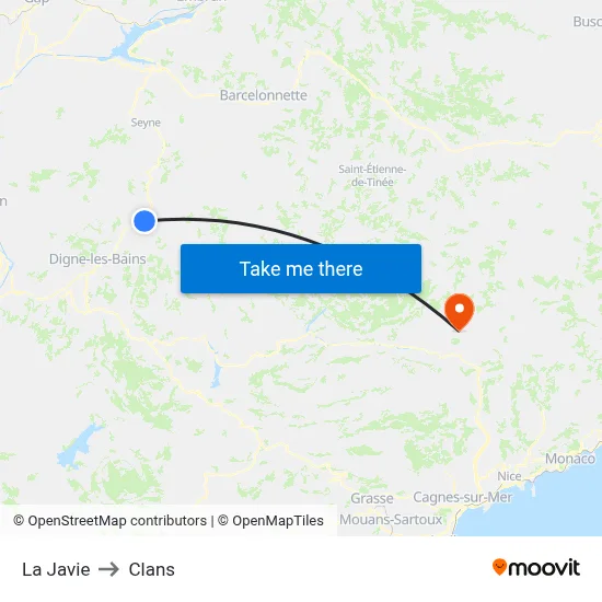 La Javie to Clans map