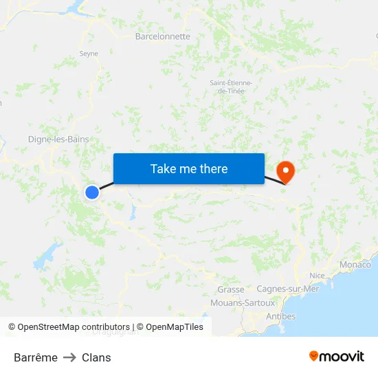 Barrême to Clans map