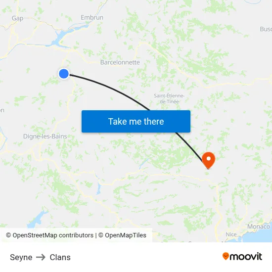 Seyne to Clans map