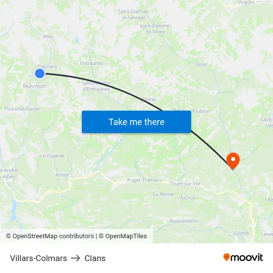 Villars-Colmars to Clans map
