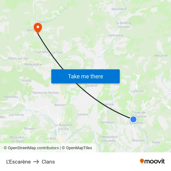 L'Escarène to Clans map