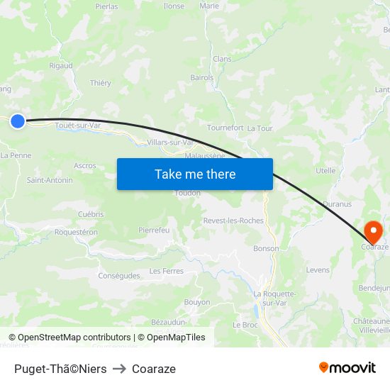 Puget-Thã©Niers to Coaraze map