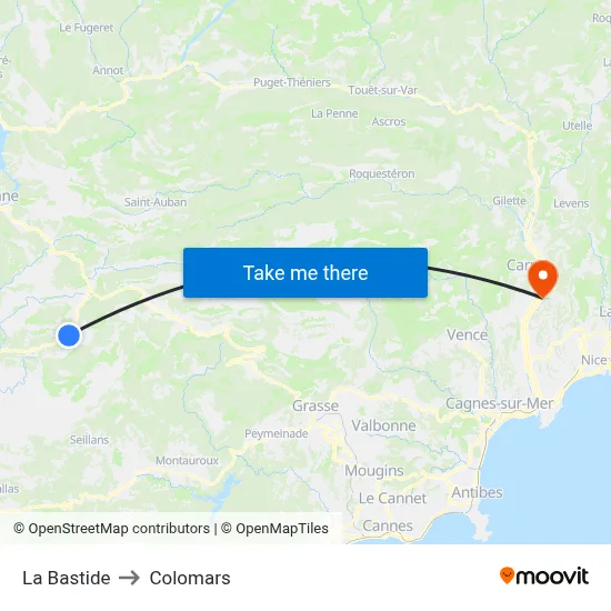 La Bastide to Colomars map