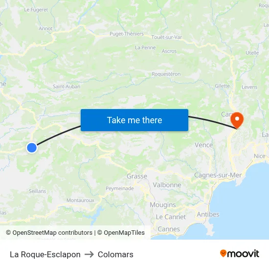 La Roque-Esclapon to Colomars map