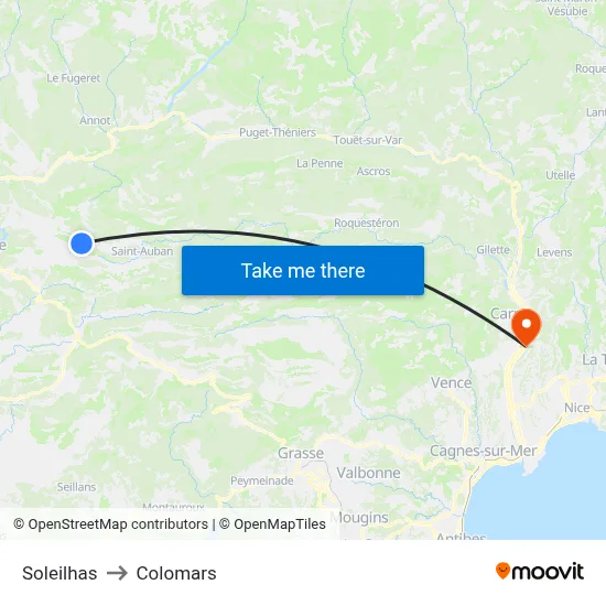 Soleilhas to Colomars map
