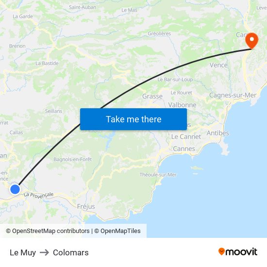 Le Muy to Colomars map