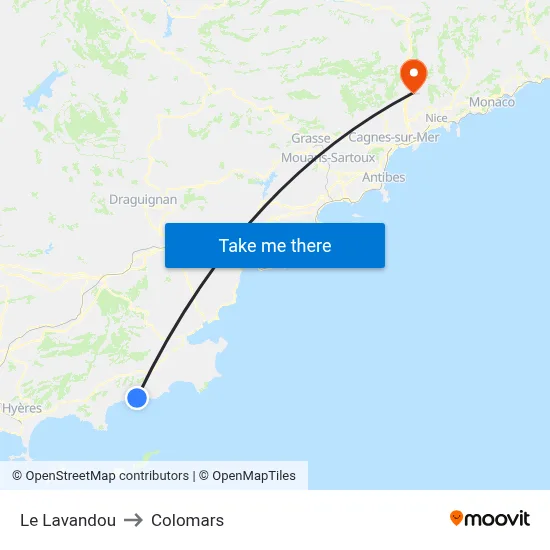 Le Lavandou to Colomars map