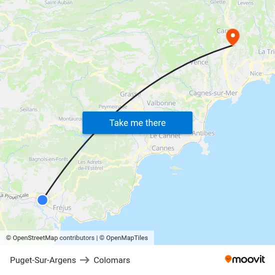 Puget-Sur-Argens to Colomars map