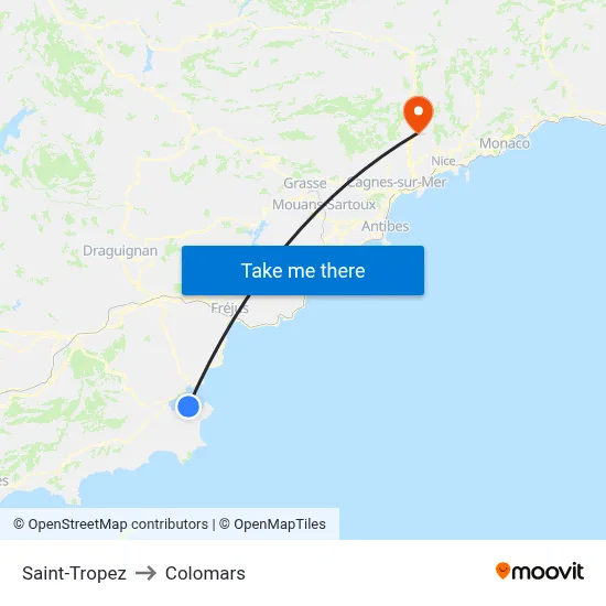 Saint-Tropez to Colomars map