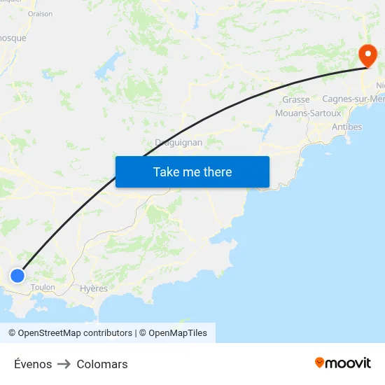 Évenos to Colomars map