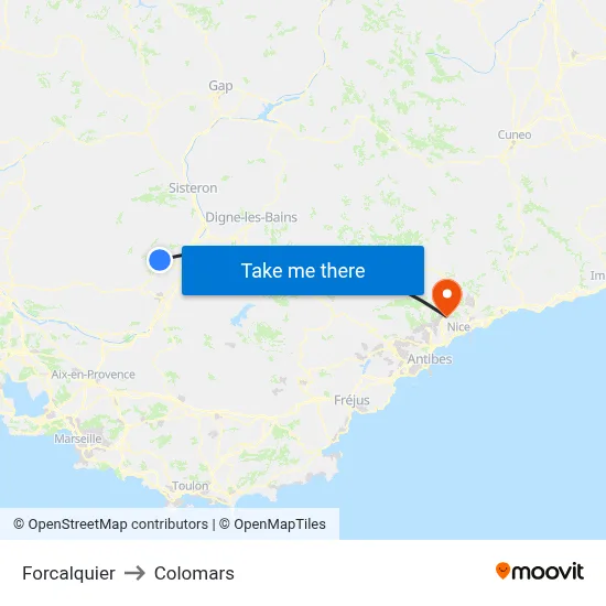 Forcalquier to Colomars map