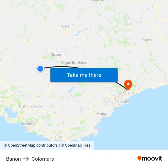 Banon to Colomars map