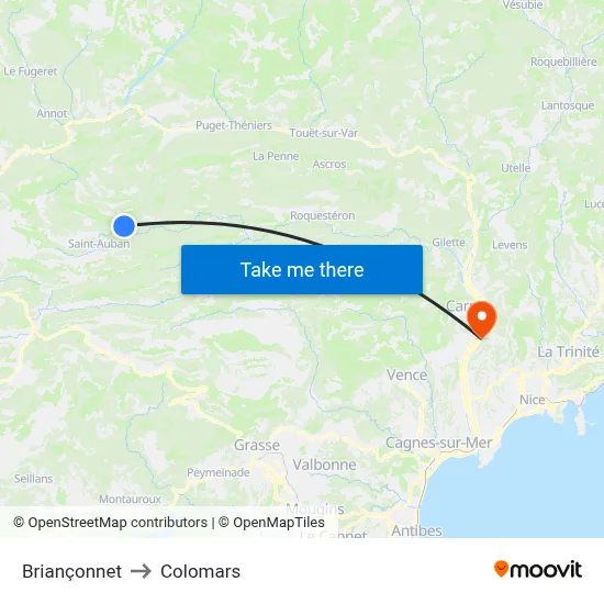 Briançonnet to Colomars map
