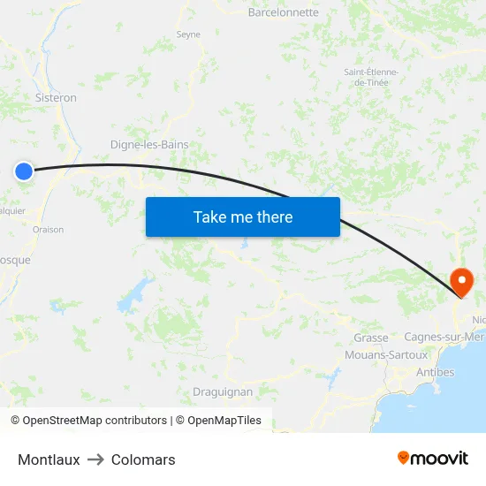 Montlaux to Colomars map