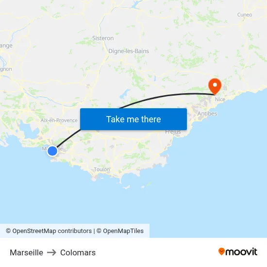 Marseille to Colomars map