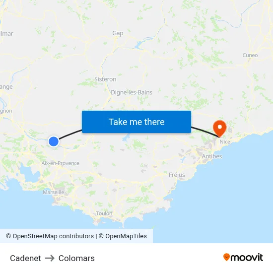 Cadenet to Colomars map