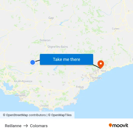 Reillanne to Colomars map