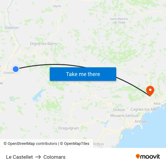 Le Castellet to Colomars map