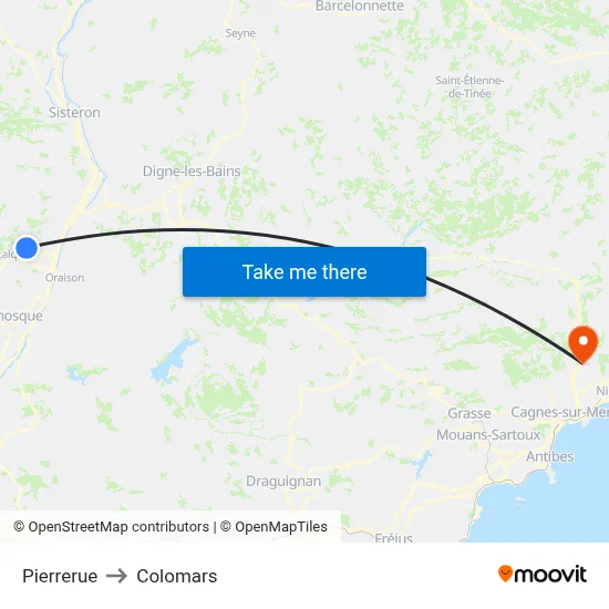 Pierrerue to Colomars map