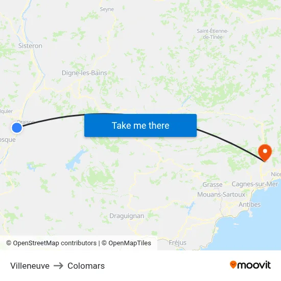 Villeneuve to Colomars map