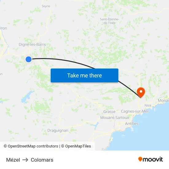 Mézel to Colomars map