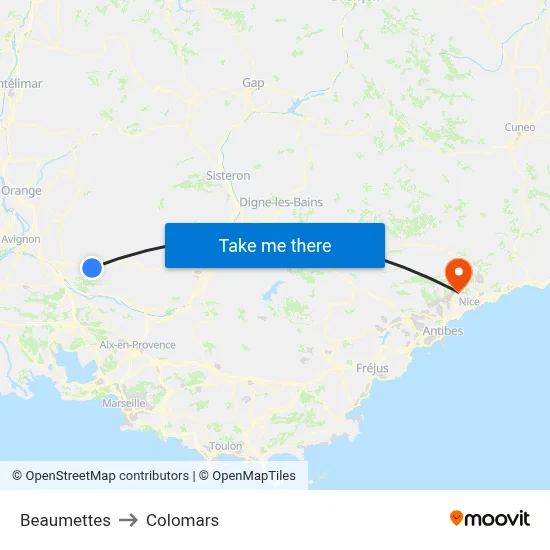 Beaumettes to Colomars map