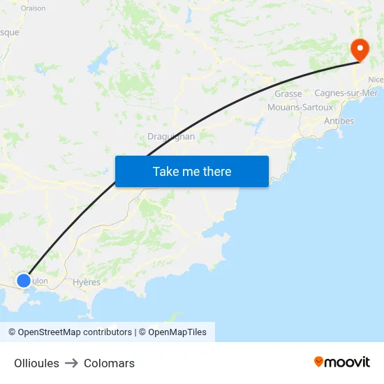 Ollioules to Colomars map