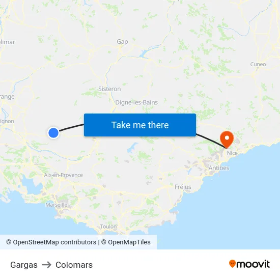 Gargas to Colomars map