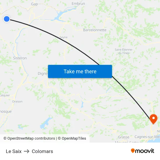 Le Saix to Colomars map