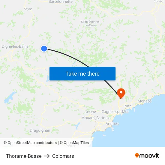Thorame-Basse to Colomars map