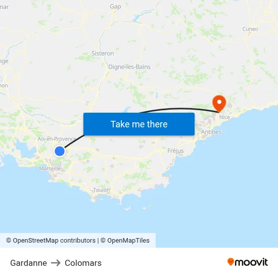 Gardanne to Colomars map