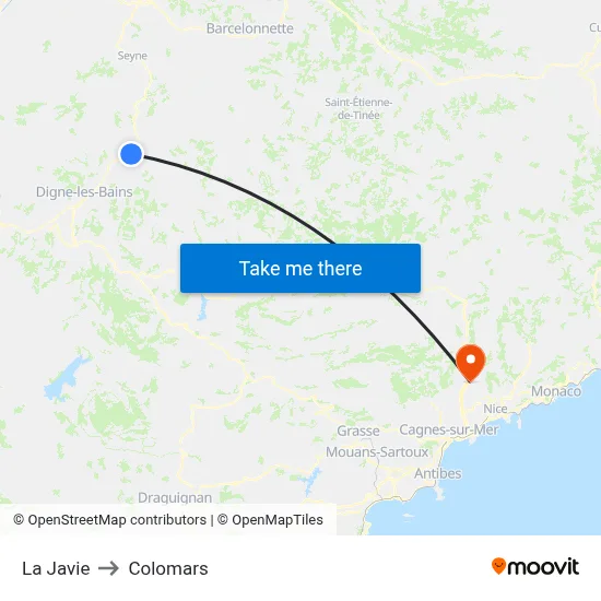 La Javie to Colomars map