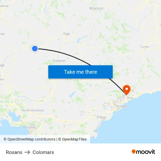 Rosans to Colomars map